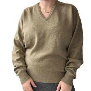 Vintage Alan Paine Mens Tan 100% Lambswool V Neck Preppy Sweater Sz 44